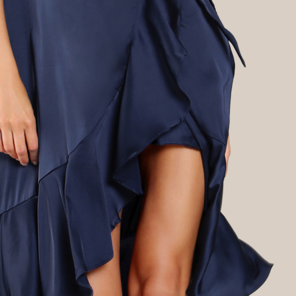 SHEIN Satin Wrap Ruffle Hem Dress - Picture 2 of 8